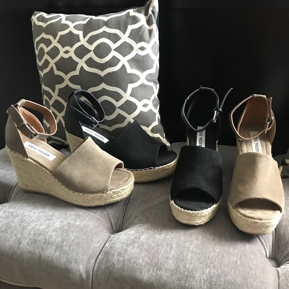 Steve Madden Jaylen Peep Toe Wedges - Black & Tan